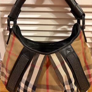 Burberry Plaid Hobo Bag - Black, Tan, and Red
